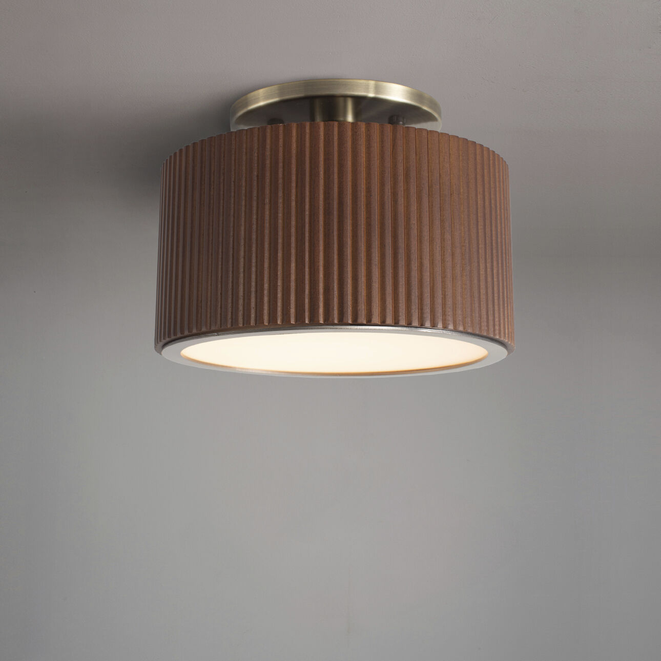 Tambo LED 10 inch Dark Walnut and Weathered Brass Semi-Flush Mount Ceiling Light