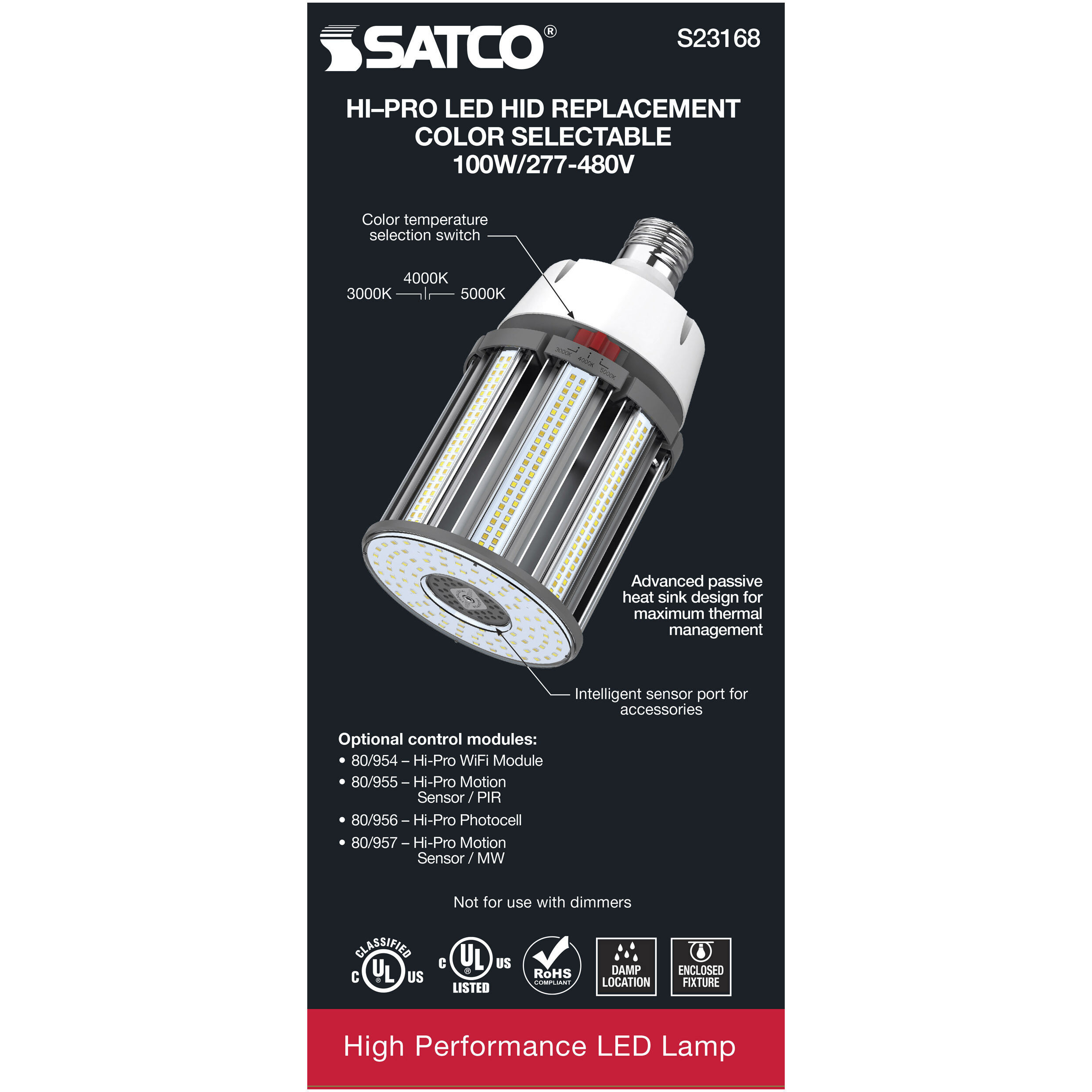 Lumos LED 100 watt 277-480 3000K Light Bulb, HID Replacements