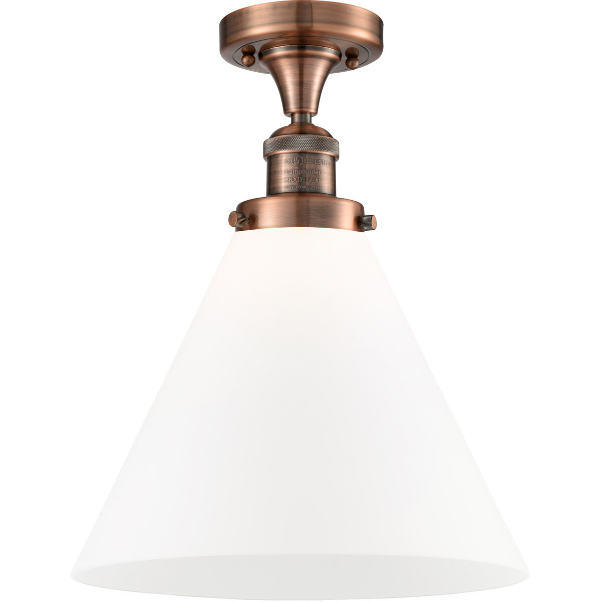 Franklin Restoration X-Large Cone LED 12 inch Antique Copper Semi-Flush Mount Ceiling Light in Matte White Glass, Franklin Restoration