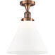 Franklin Restoration X-Large Cone 1 Light 12 inch Antique Copper Semi-Flush Mount Ceiling Light in Matte White Glass, Franklin Restoration