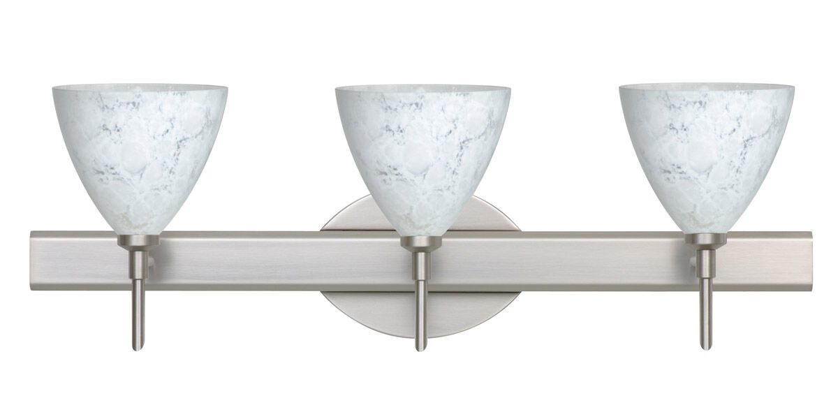 Mia 3 Light 23 inch Satin Nickel Vanity Lighting Wall Light in Halogen, Carrera Glass