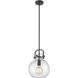 Newton Sphere 1 Light 10 inch Matte Black Mini Pendant Ceiling Light in Seedy Glass