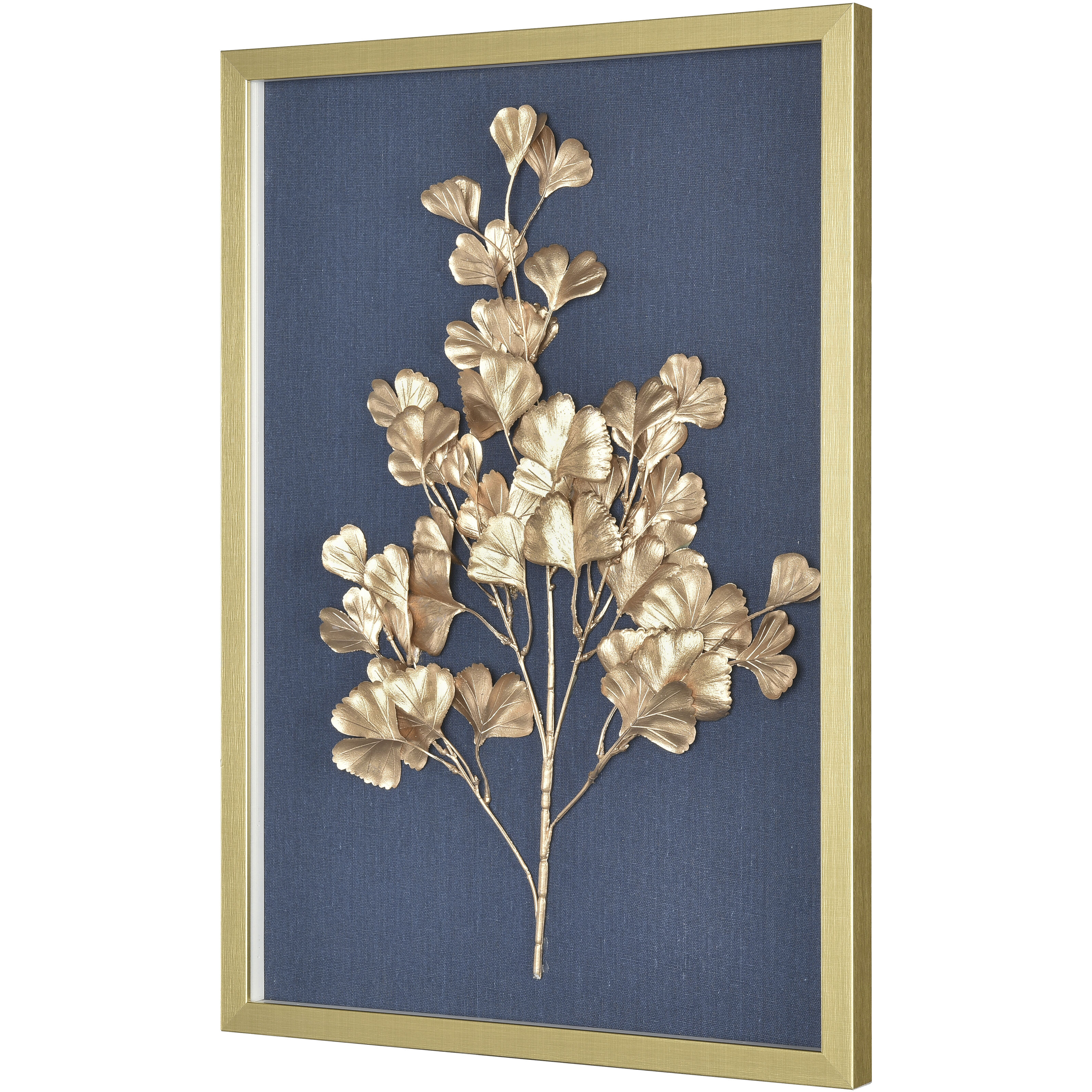 Leaf Shadow Gold with Navy Framed Wall Art