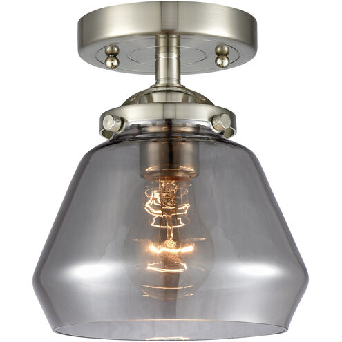 Nouveau Fulton LED 7 inch Brushed Satin Nickel Semi-Flush Mount Ceiling Light in Plated Smoke Glass, Nouveau