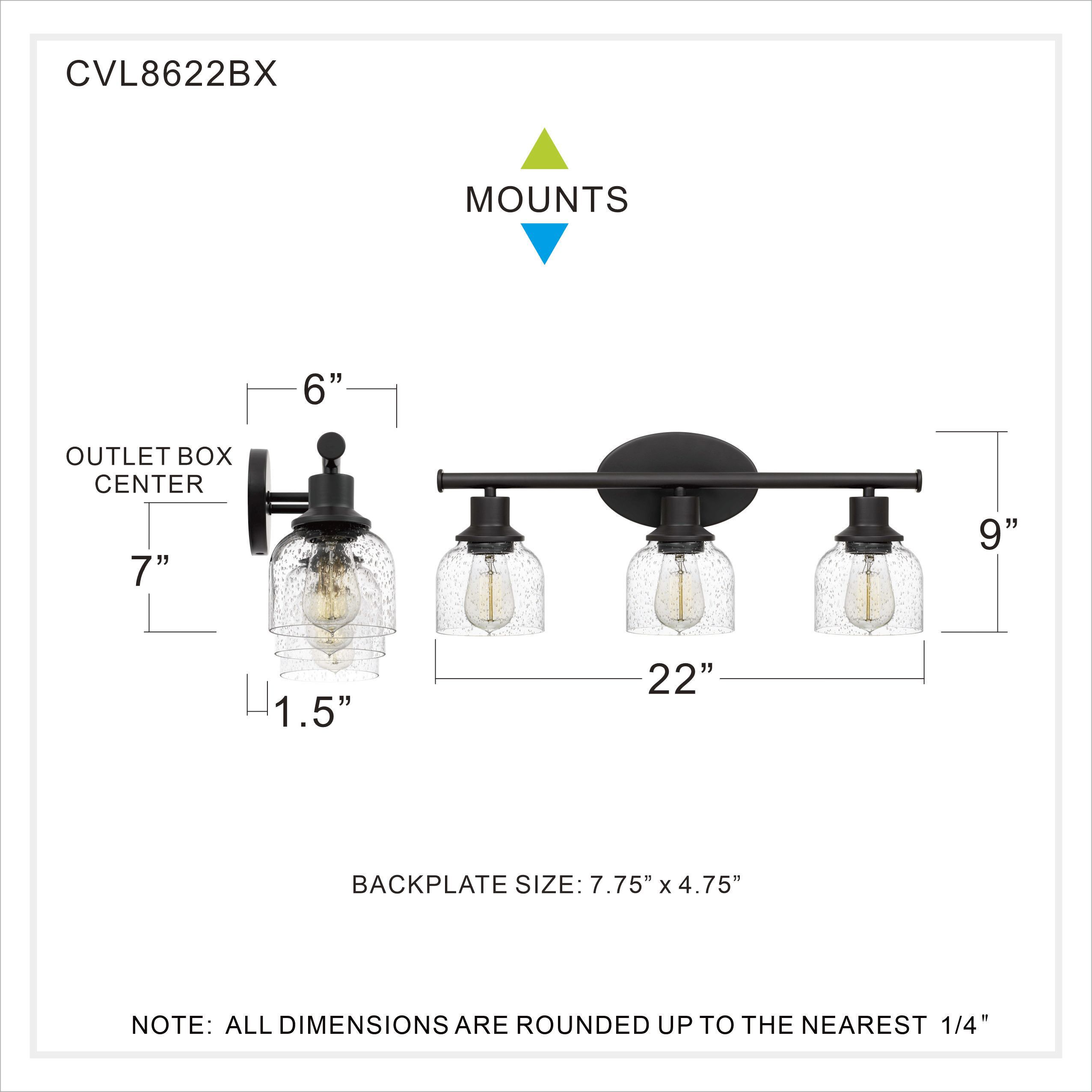 Caverly 3 Light 22.25 inch Bronze Bath Light Wall Light