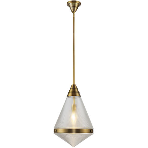 Willard 1 Light 13.5 inch Vintage Brass Pendant Ceiling Light in Clear Prismatic Glass