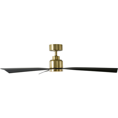 Clean 52 inch Soft Brass Matte Black with Matte Black Blades Downrod Ceiling Fans in Satin Brass Matte Black, Smart Fan