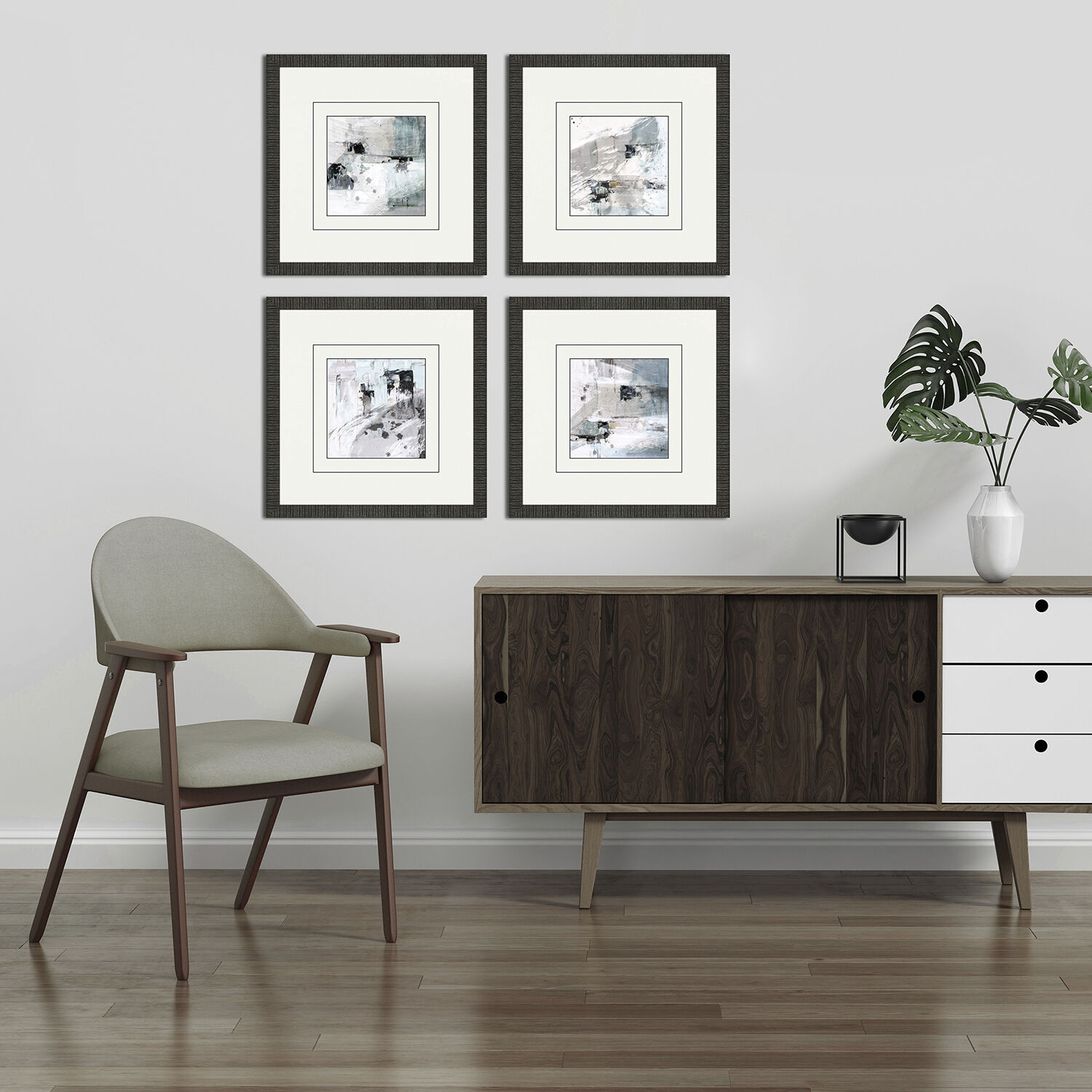 Abstract Blue and Black and Gray and White Framed Art