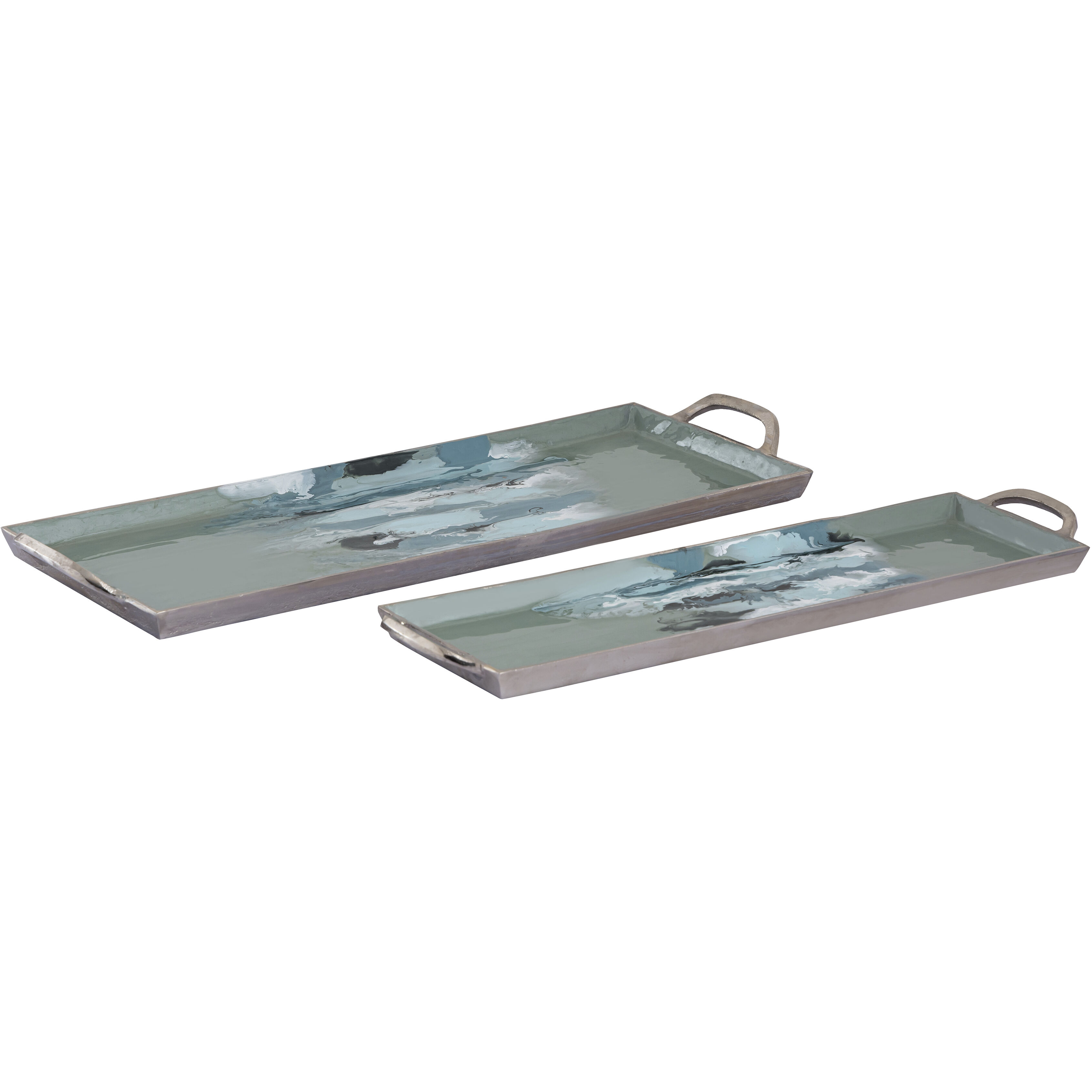 Spindrift Seafoam Green Enamel with Nickel Tray, Set of 2