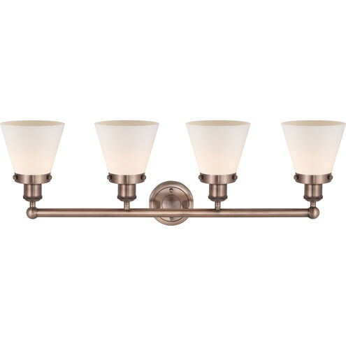 Cone 4 Light 33.5 inch Antique Copper Bath Vanity Light Wall Light in Matte White
