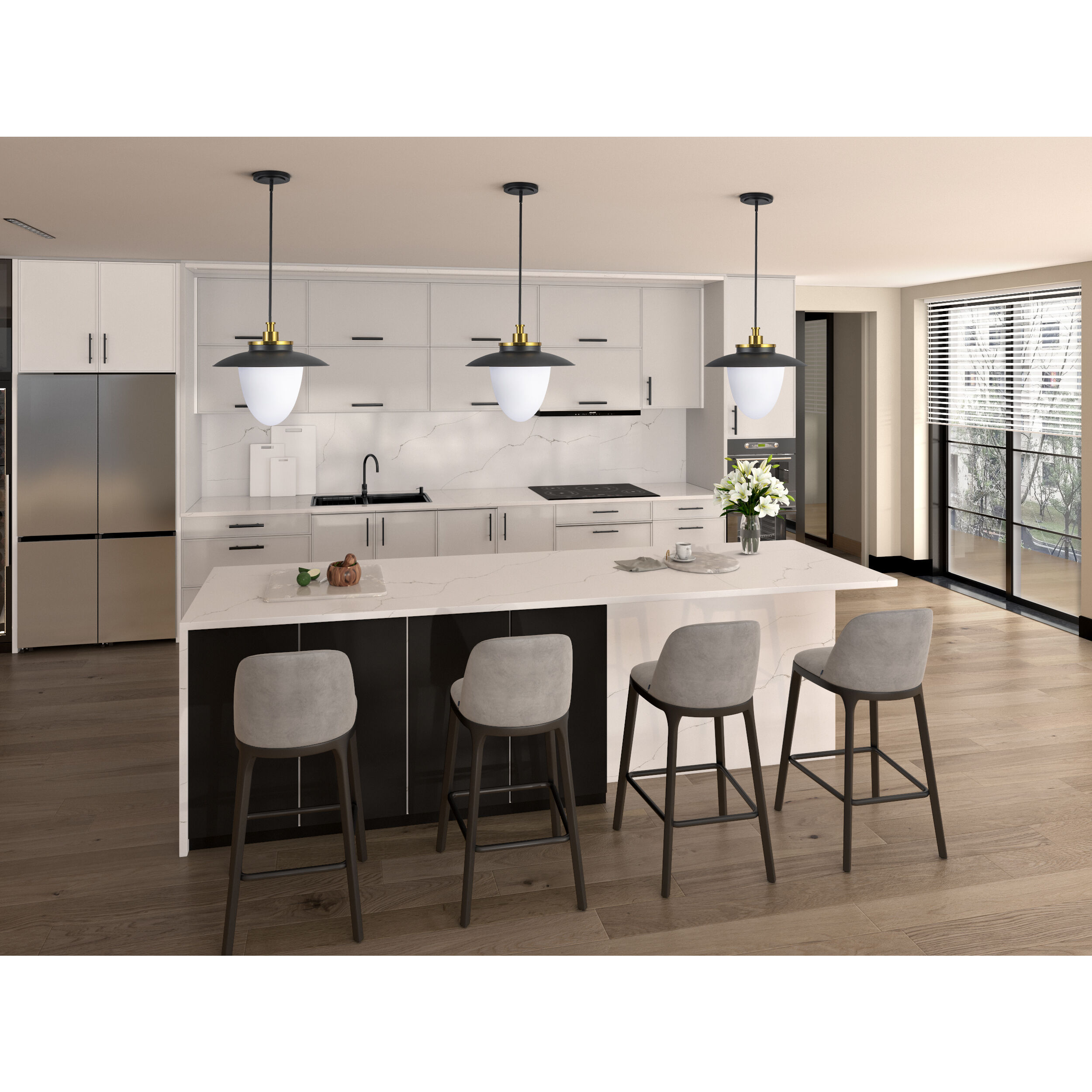 Dahlia 3 Light 20 inch Brushed Brass and Brass Pendant Ceiling Light