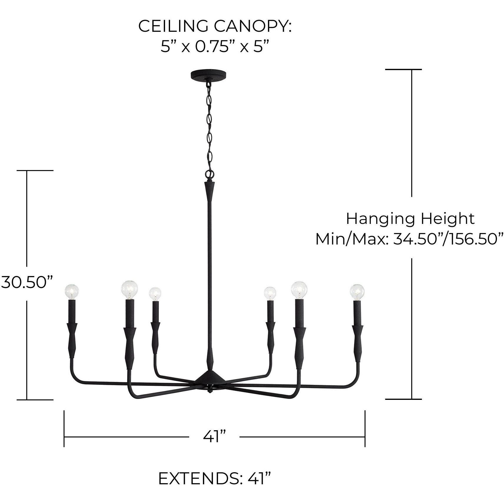 Paloma 6 Light 41 inch Textured Black Chandelier Ceiling Light