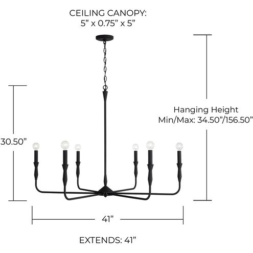 Paloma 6 Light 41 inch Textured Black Chandelier Ceiling Light