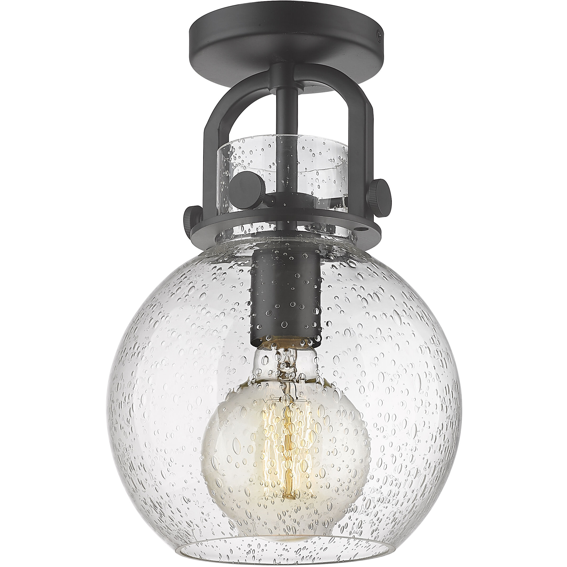 Newton Sphere 1 Light 8 inch Matte Black Flush Mount Ceiling Light in Seedy Glass