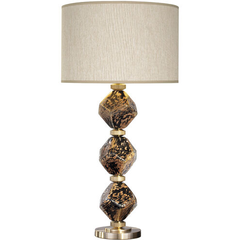 SoBe 31 inch 100.00 watt Gold Table Lamp Portable Light in Black Studio Glass, Beige Fabric