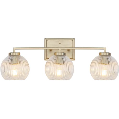 Elliott 3 Light 24.5 inch Brushed Champagne Bronze Vanity Light Wall Light in Ribbed Clear