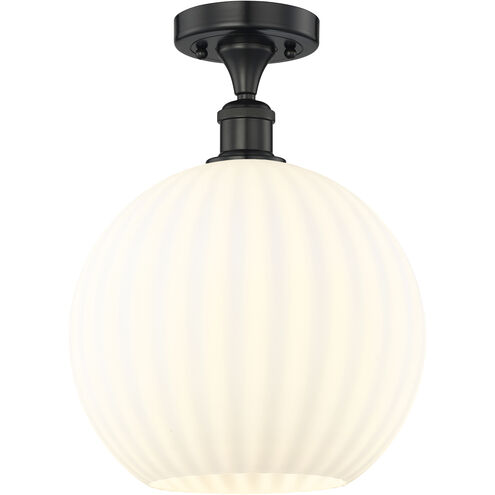 Edison White Venetian 1 Light 12 inch Matte Black Semi-Flush Mount Ceiling Light