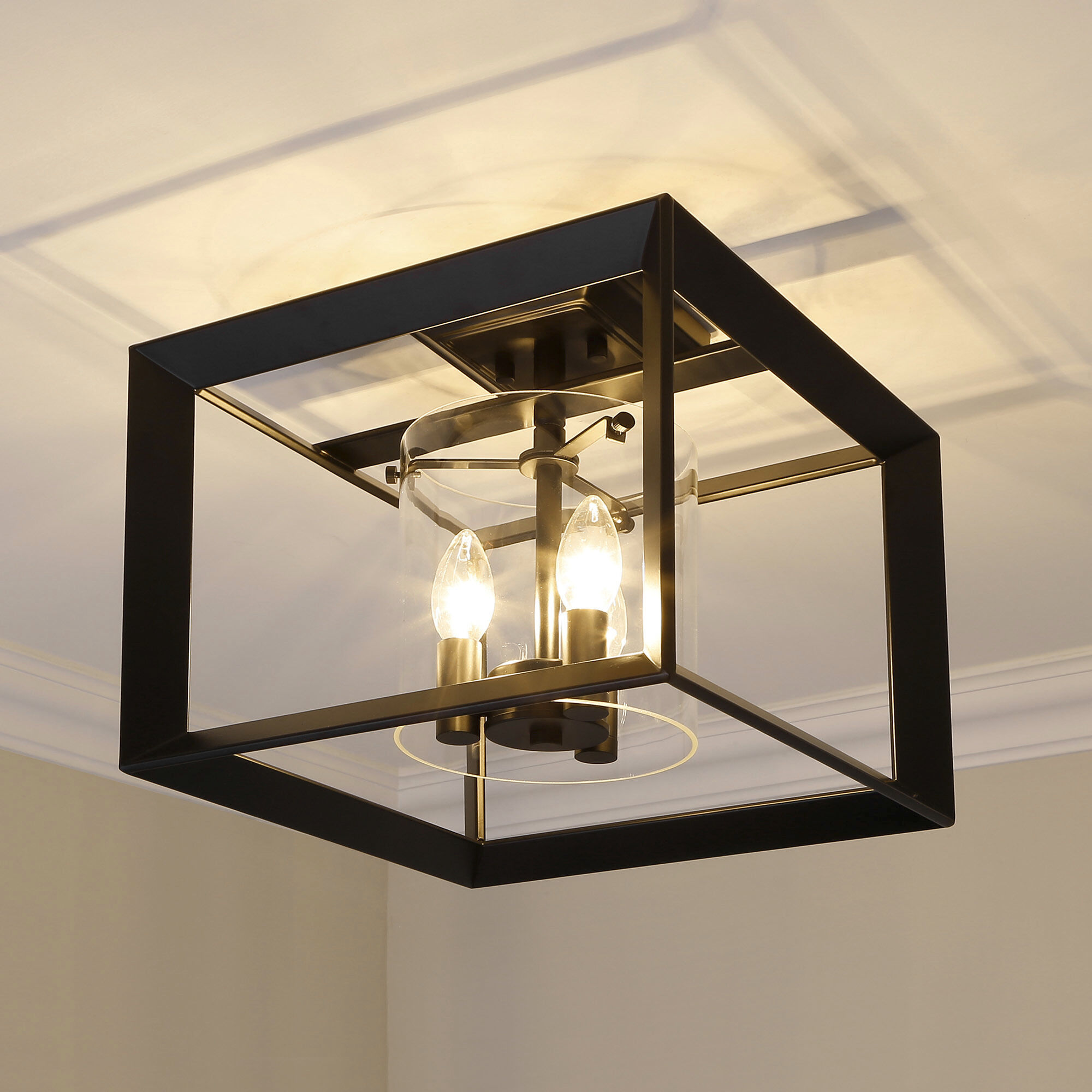 Smyth 3 Light 12 inch Matte Black Semi-Flush Mount Ceiling Light in Clear Glass