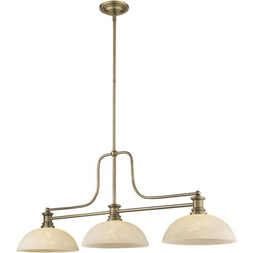 Melange 3 Light 52 inch Heritage Brass Billiard Ceiling Light in Dome Golden Mottle Glass
