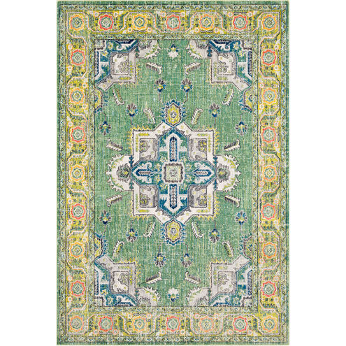 Aura Silk 90 X 63 inch Lime/Dark Green/Sky Blue/Medium Gray/White Rugs, Rectangle