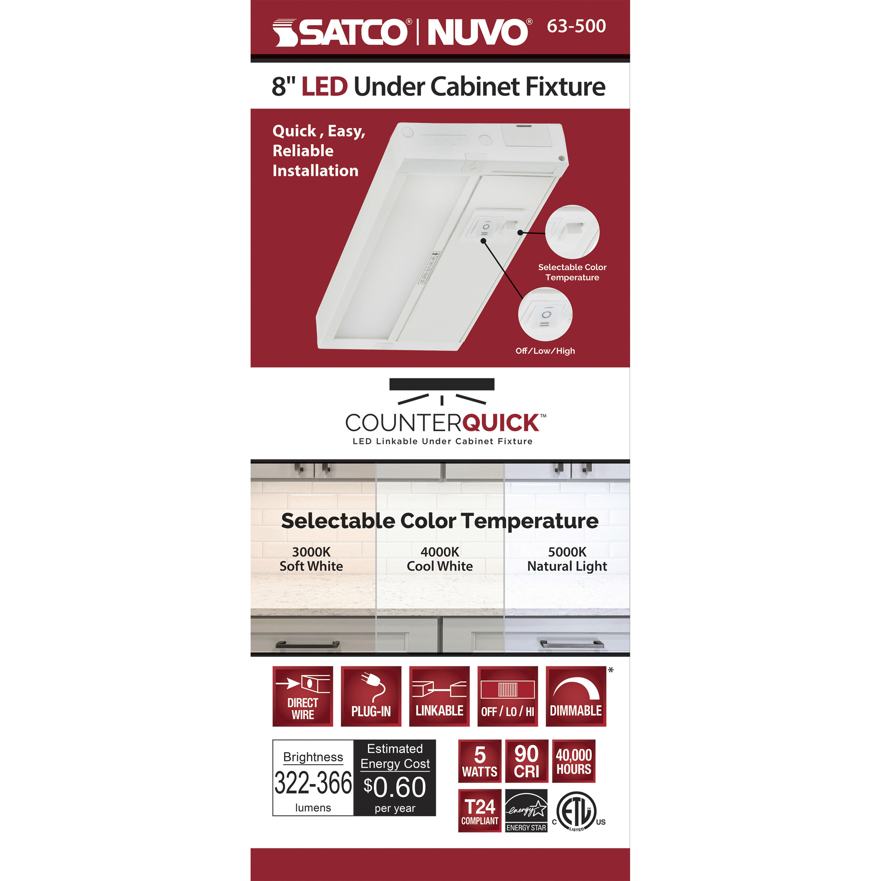 CounterQuick 120 LED 8 inch White Under Cabinet & Cove, Linear Strip