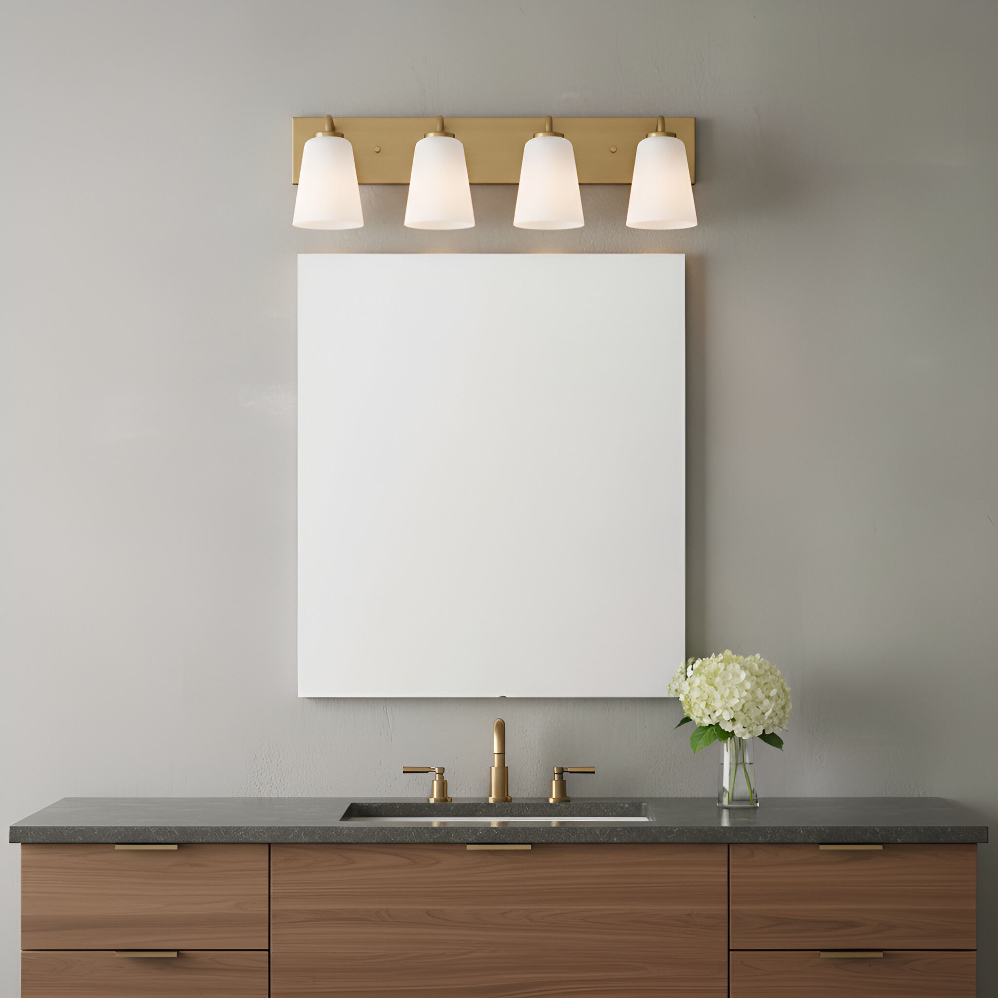 Miles 4 Light 25 inch Satin Brass Vanity Light Wall Light, Extra Large