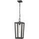 Madison 1 Light 8 inch Matte Black Outdoor Pendant in Seedy Glass
