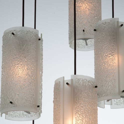 Textured Glass 5 Light 19.8 inch Matte Black Chandelier Ceiling Light, Round Multi-Port