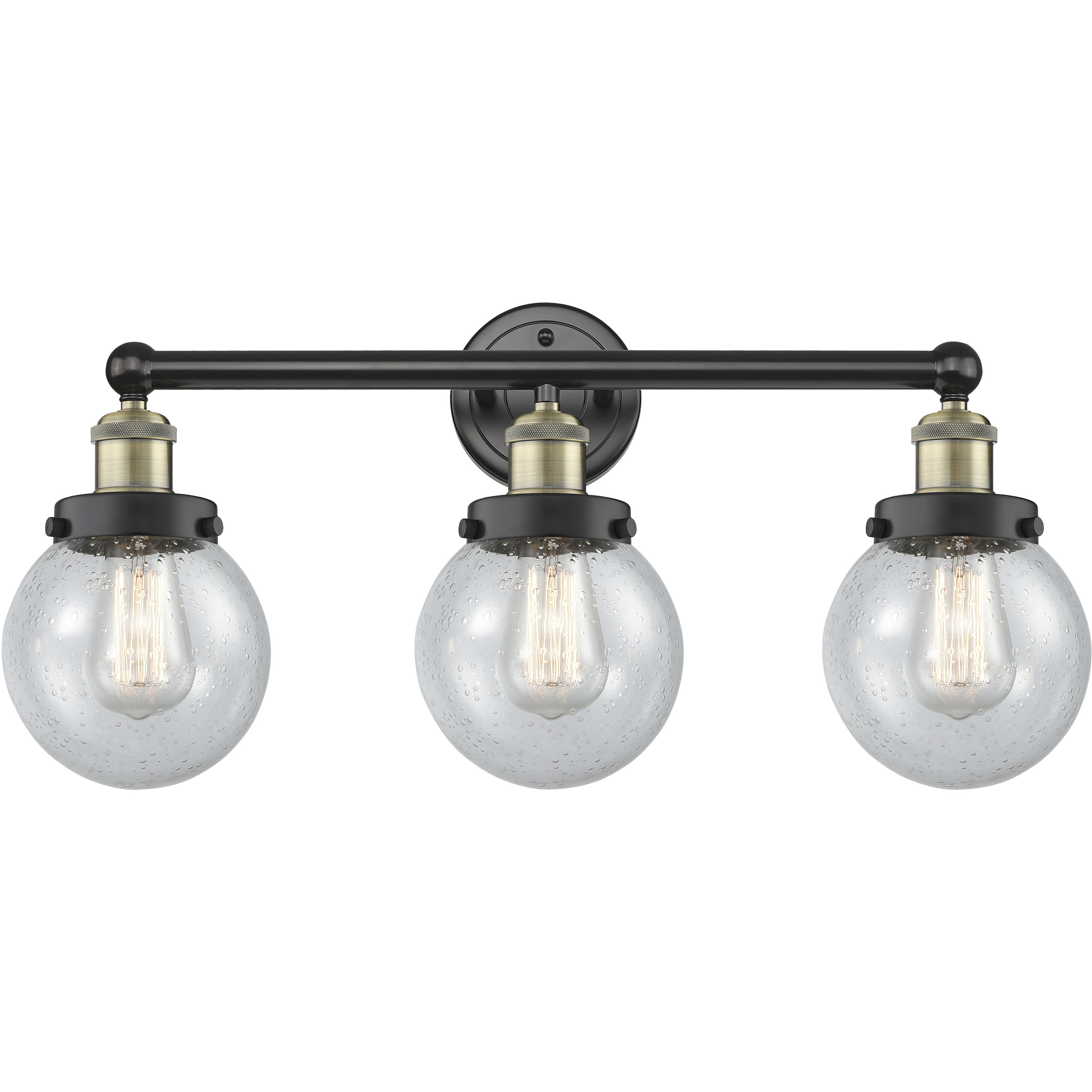 Beacon 3 Light 24.5 inch Black Antique Brass Bath Vanity Light Wall Light in Seedy