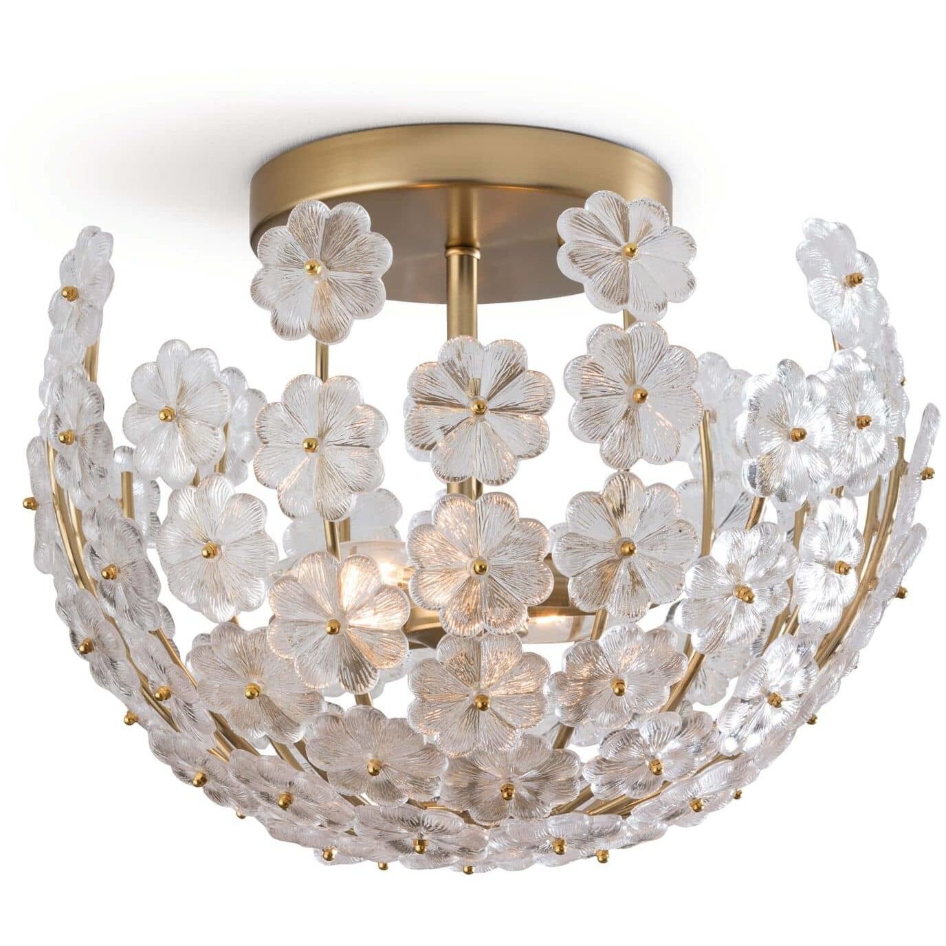 Charlotte 2 Light 15.5 inch Natural Brass Flush Mount Ceiling Light, Semi Flush Mount