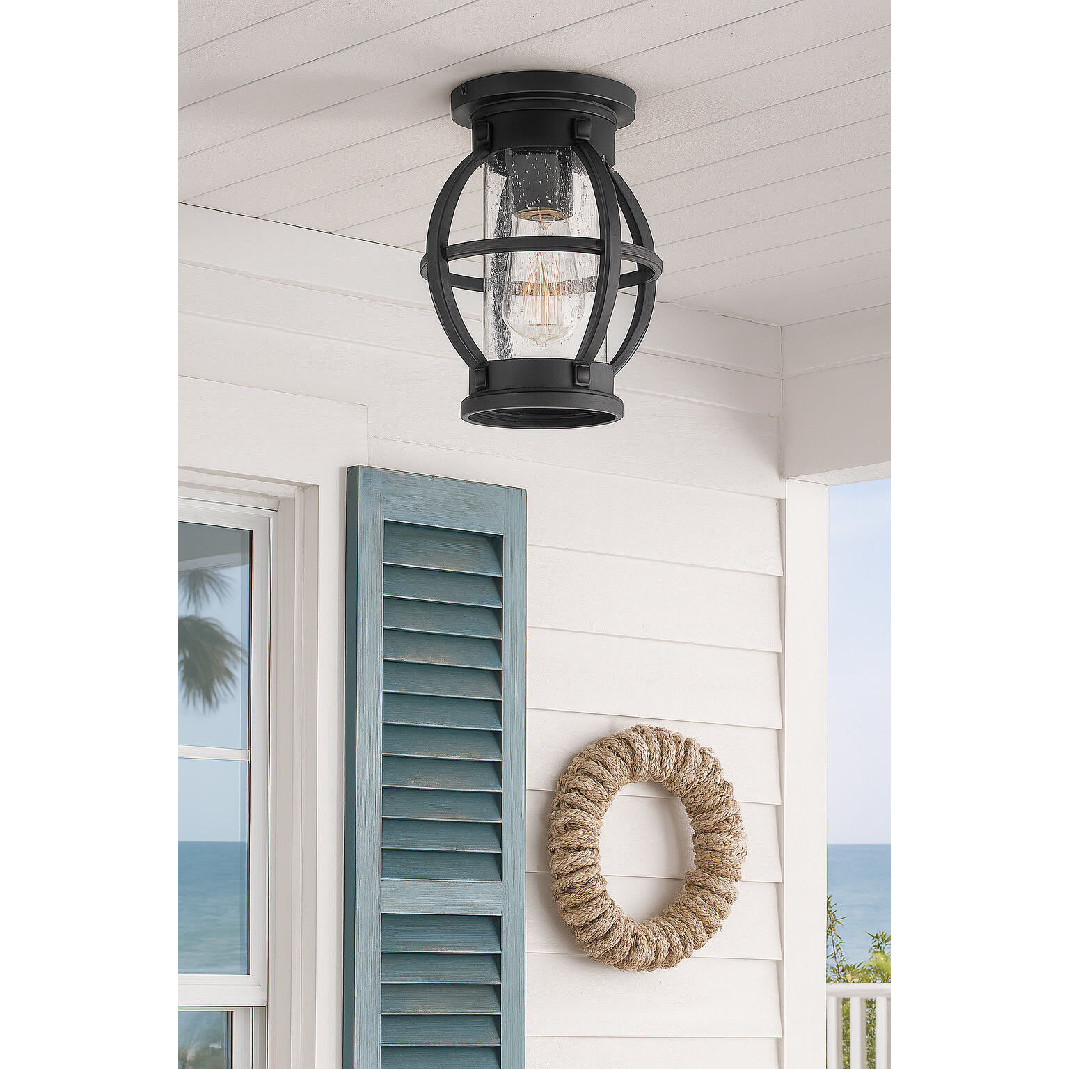 Coastal Elements Chatham 1 Light 8.25 inch Museum Black Outdoor Flush Mount