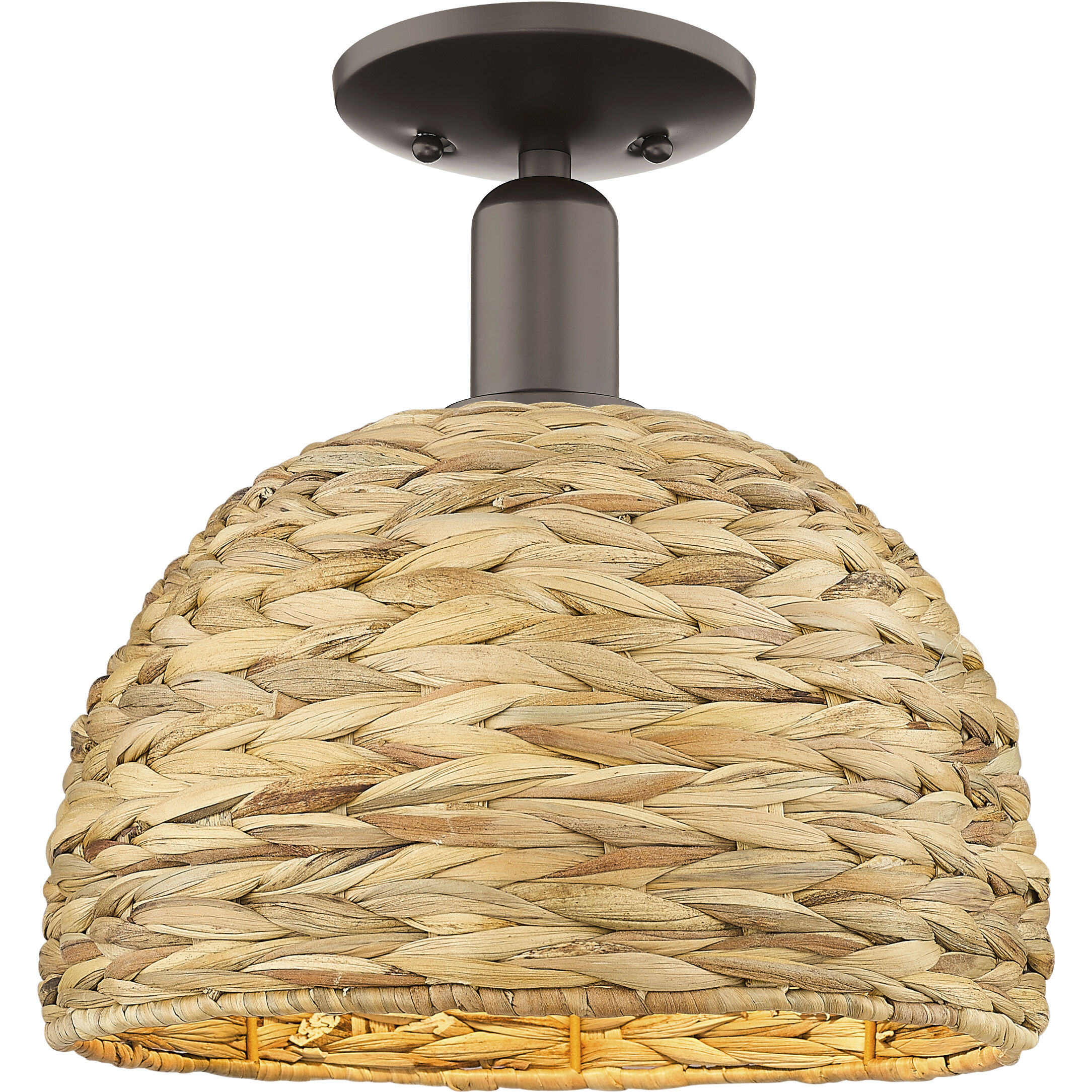 Arcadia Woven Rattan 1 Light 12 inch Oil Rubbed Bronze Semi-Flush Mount Ceiling Light