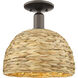 Arcadia Woven Rattan 1 Light 12 inch Oil Rubbed Bronze Semi-Flush Mount Ceiling Light