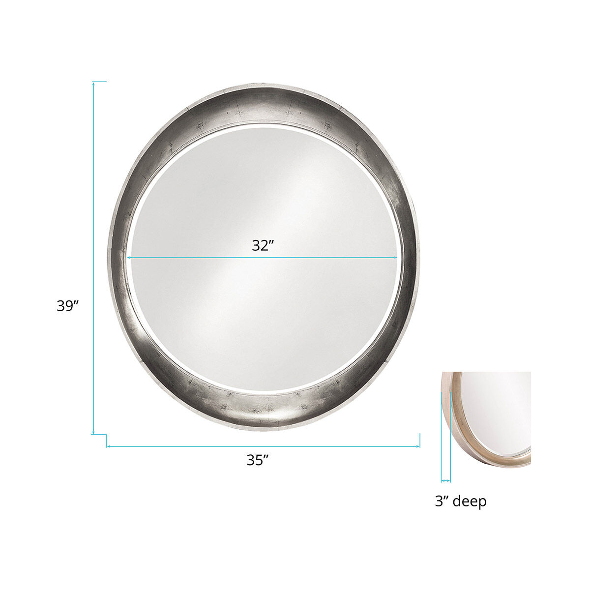 Ellipse 39 X 35 inch Glossy Nickel Wall Mirror