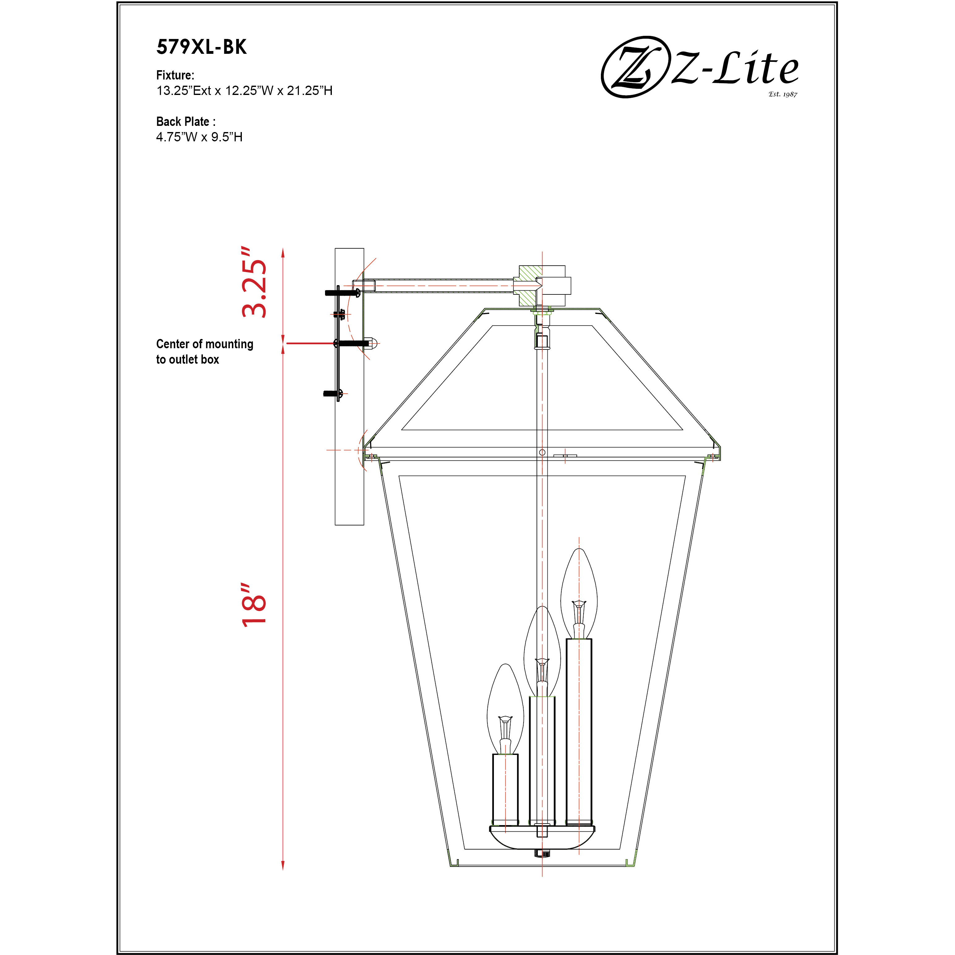 Talbot 3 Light 21.25 inch Black Outdoor Wall Light in Clear Beveled Glass