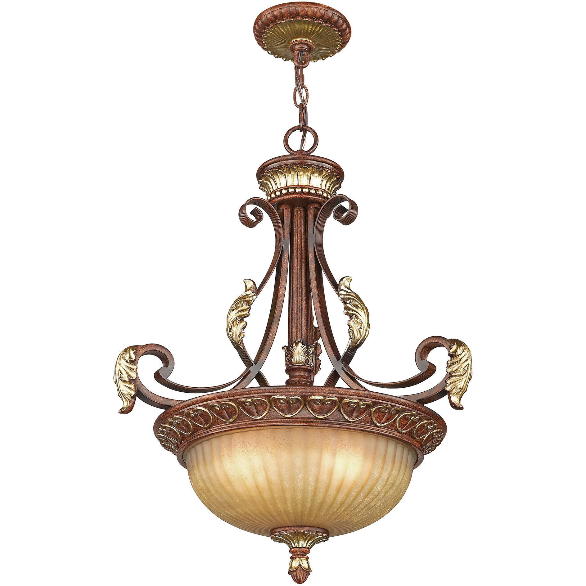 Villa Verona 3 Light 19 inch Verona Bronze with Aged Gold Leaf Accents Inverted Pendant Ceiling Light