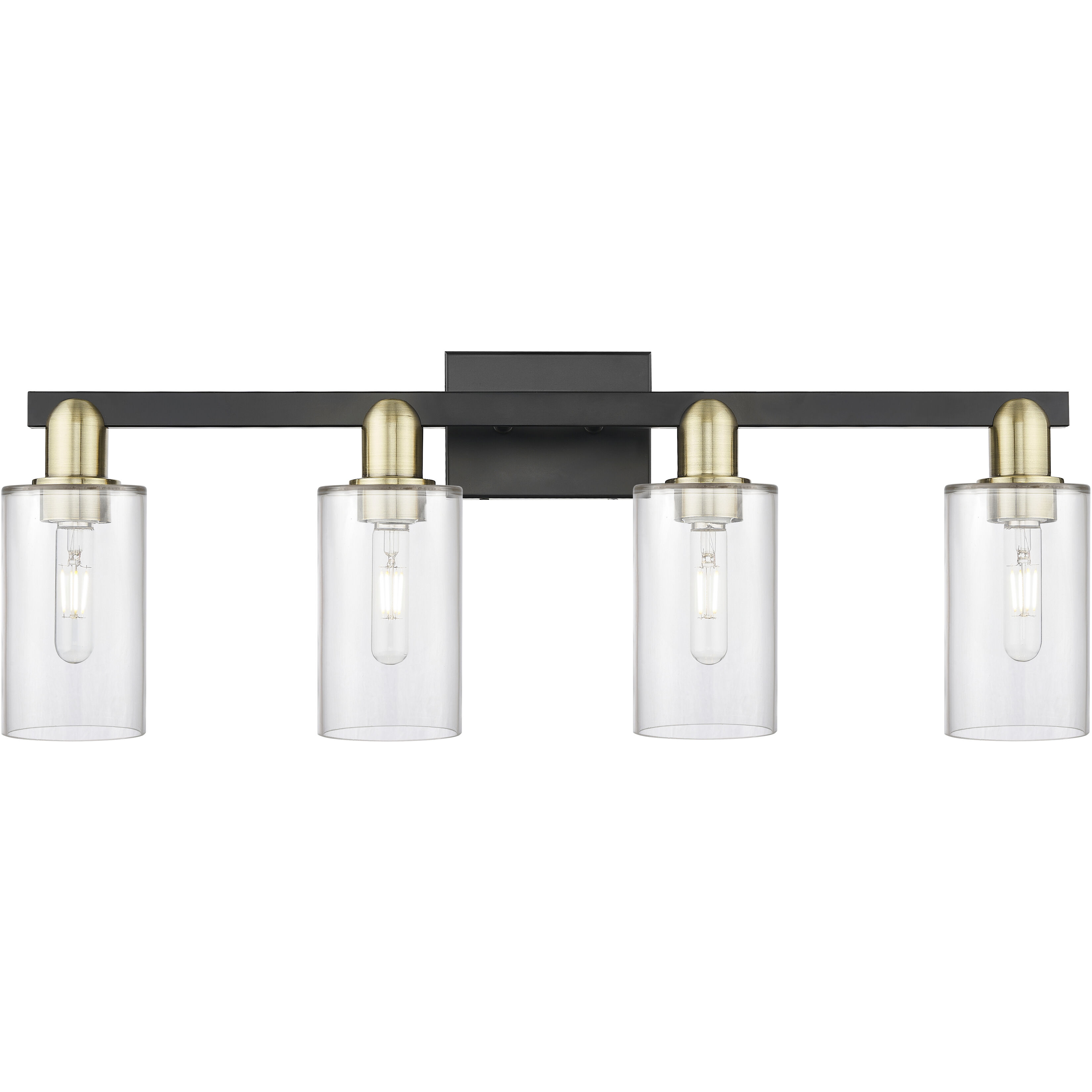 Arcadia Clymer 4 Light 30.88 inch Black Antique Brass Bath Vanity Light Wall Light in Clear