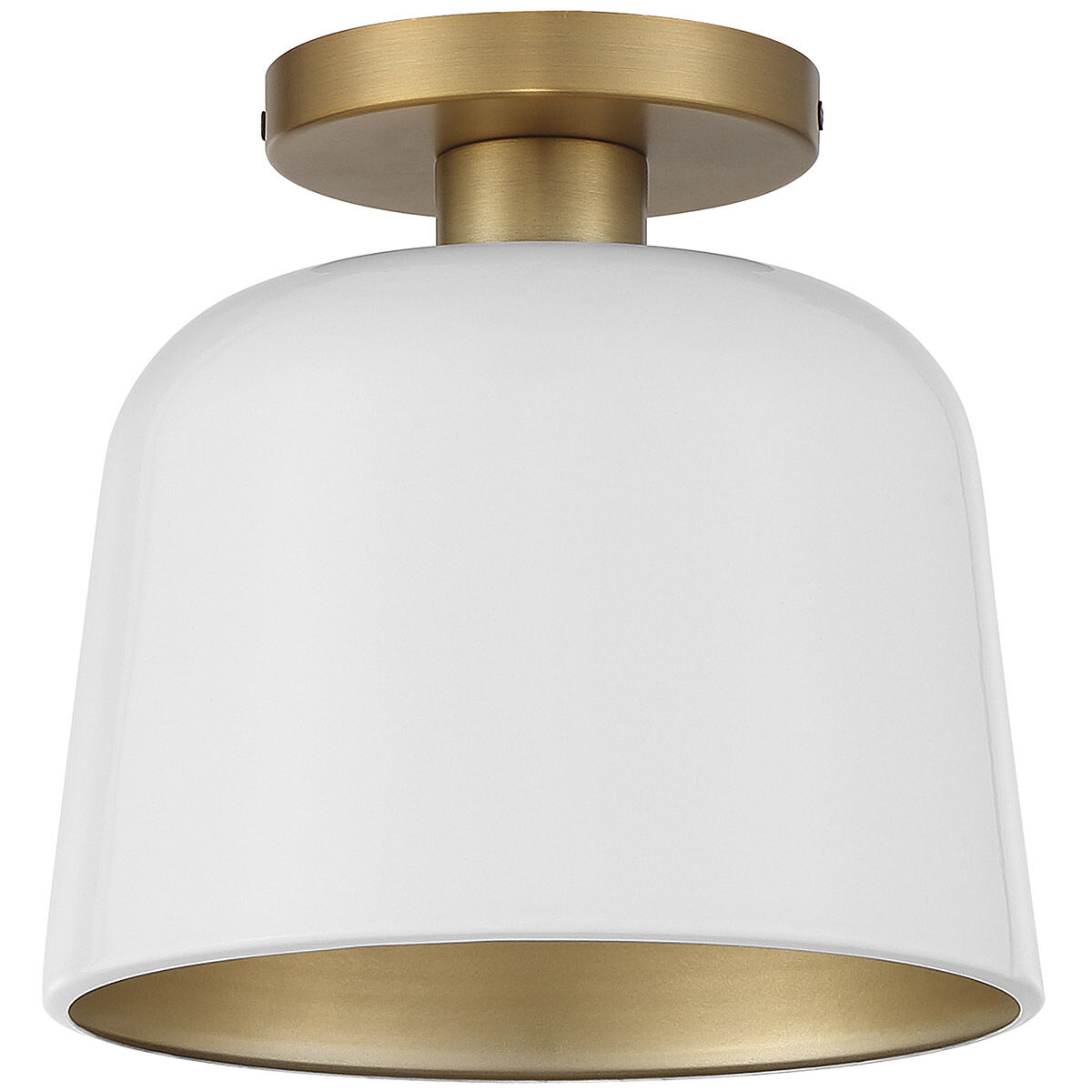 Vintage 1 Light 9 inch White and Natural Brass Semi-Flush Ceiling Light in White with Natural Brass