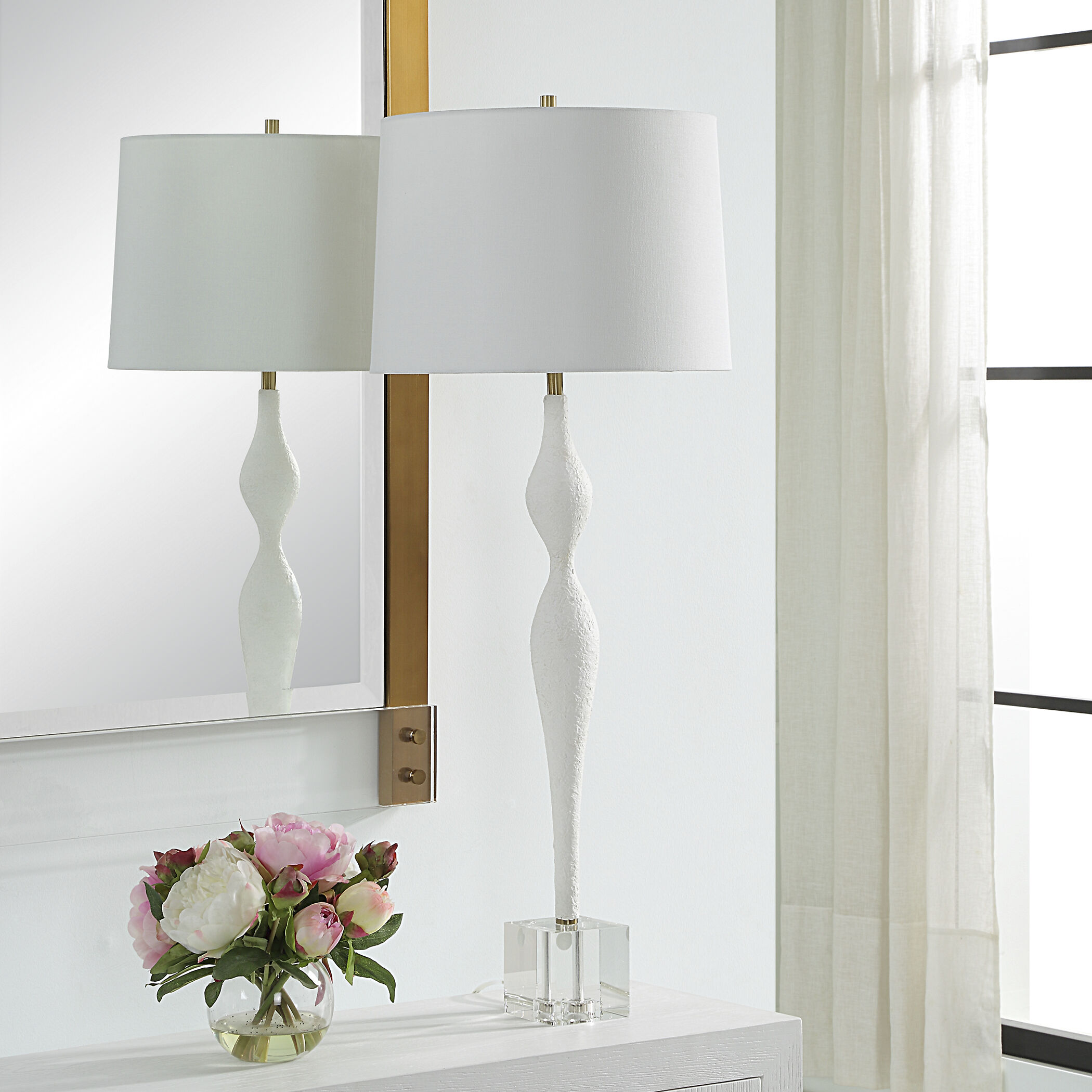 Helena 36 inch 150.00 watt Chalk White and Antique Brass with Crystal Table Lamp Portable Light