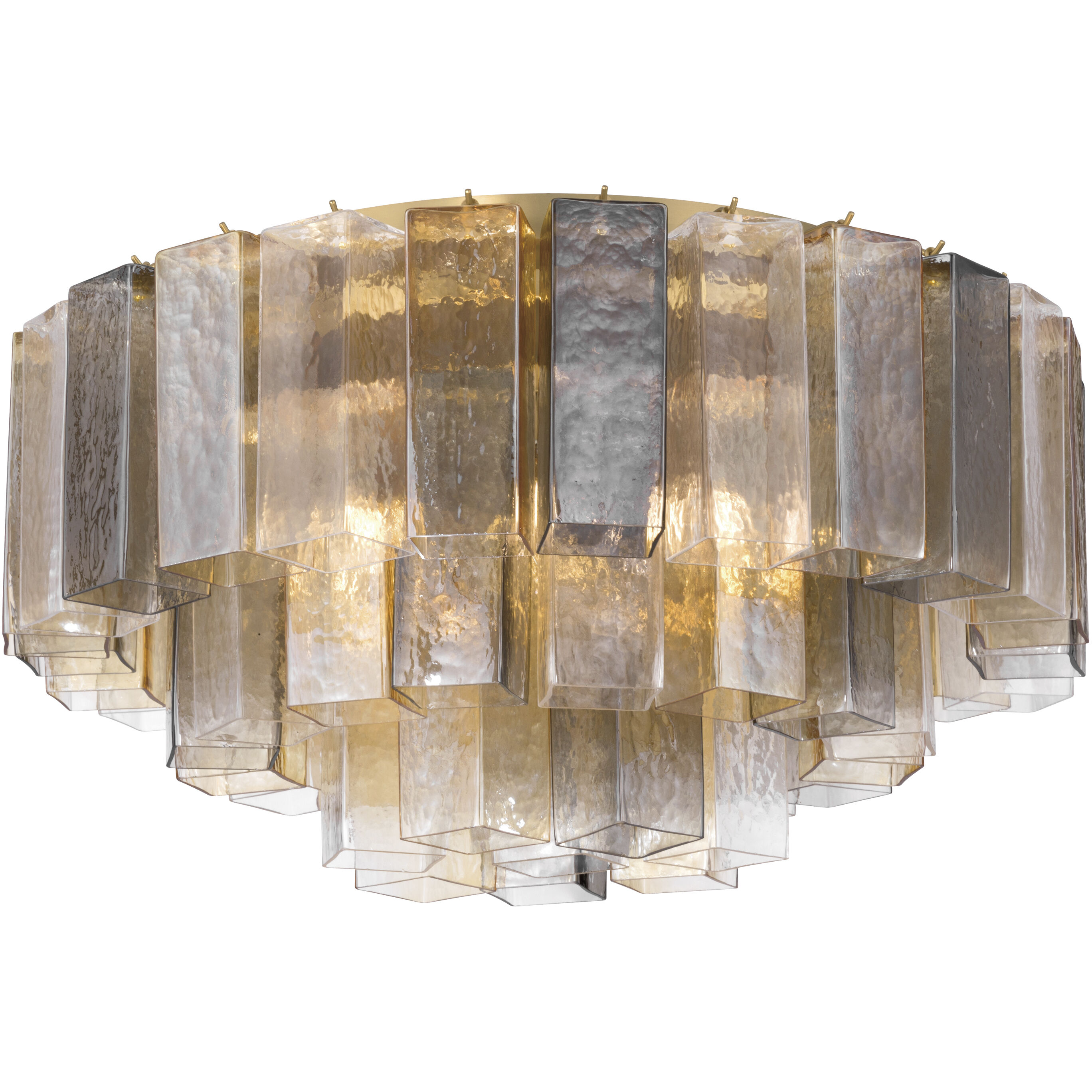 Torvento 7 Light 28 inch Legacy Brass Flush Mount Ceiling Light in Clear,  Grey Smoke and Amber Handmade Glass