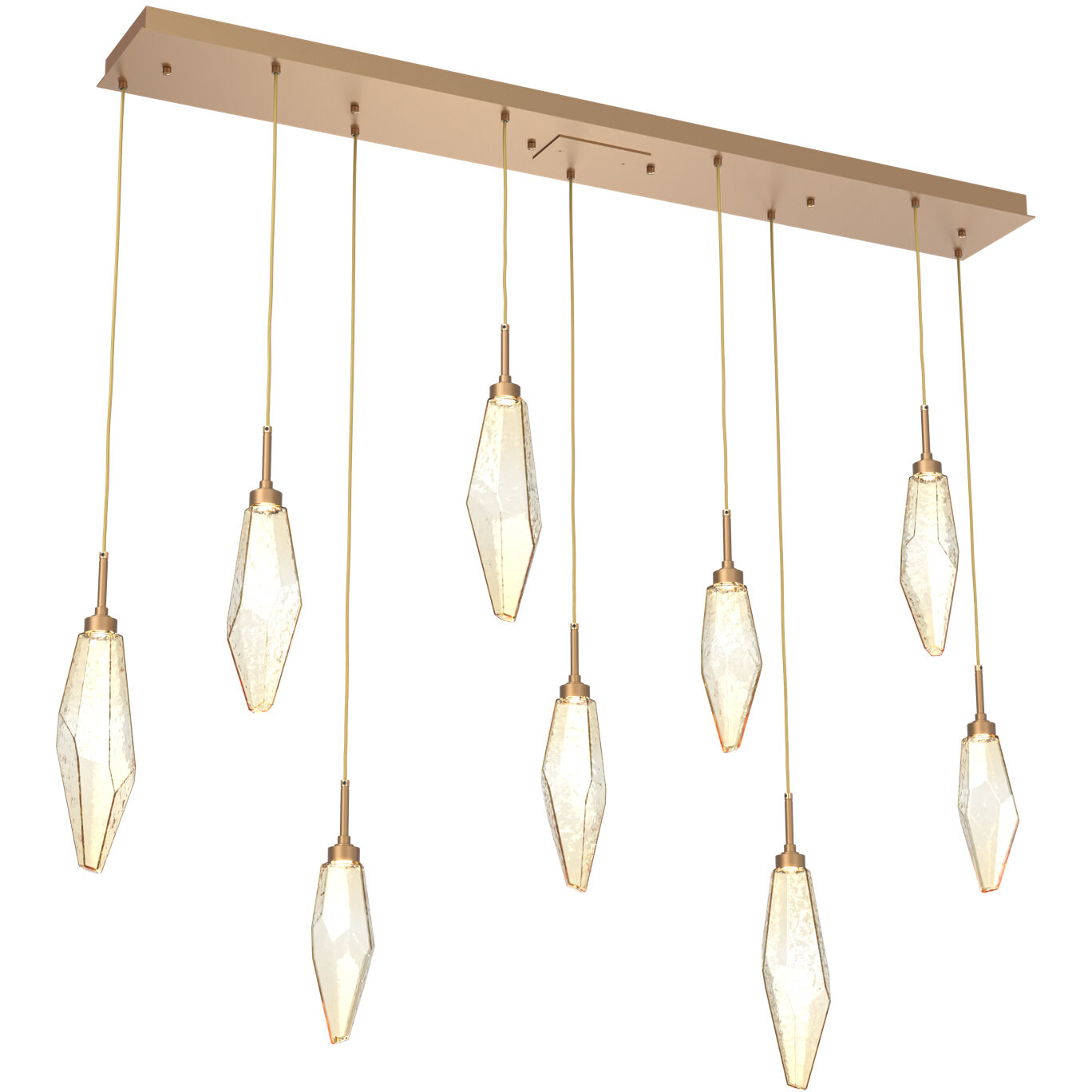 Rock Crystal LED Novel Brass Linear Pendant Ceiling Light in Chilled Amber, 2700K LED, Multi-Port