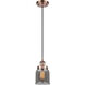 Ballston Small Bell LED 5 inch Antique Copper Mini Pendant Ceiling Light in Plated Smoke Glass, Black Textured