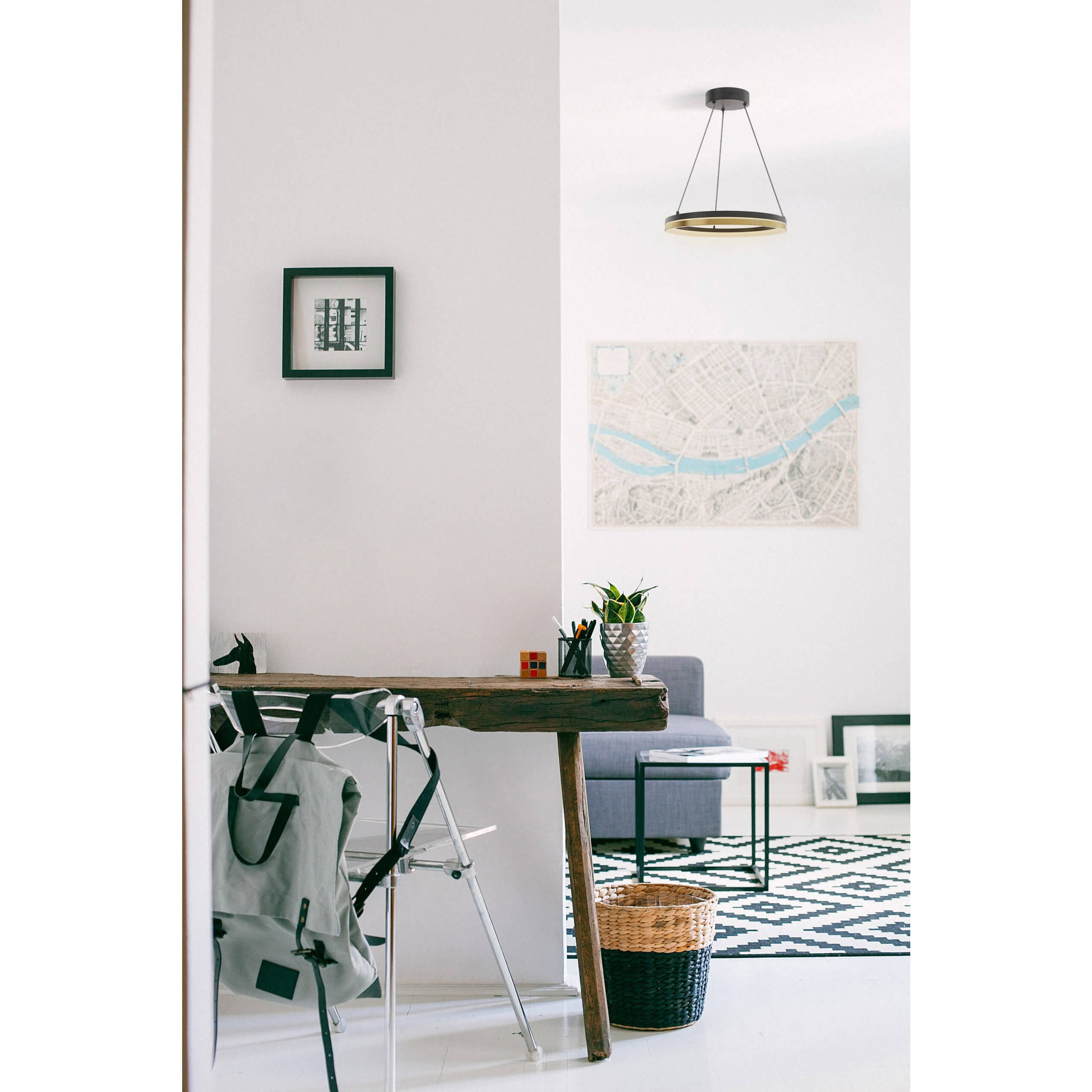 Eclipse 1 Light 13.88 inch Black Gold Flushmount Ceiling Light, Double Ring