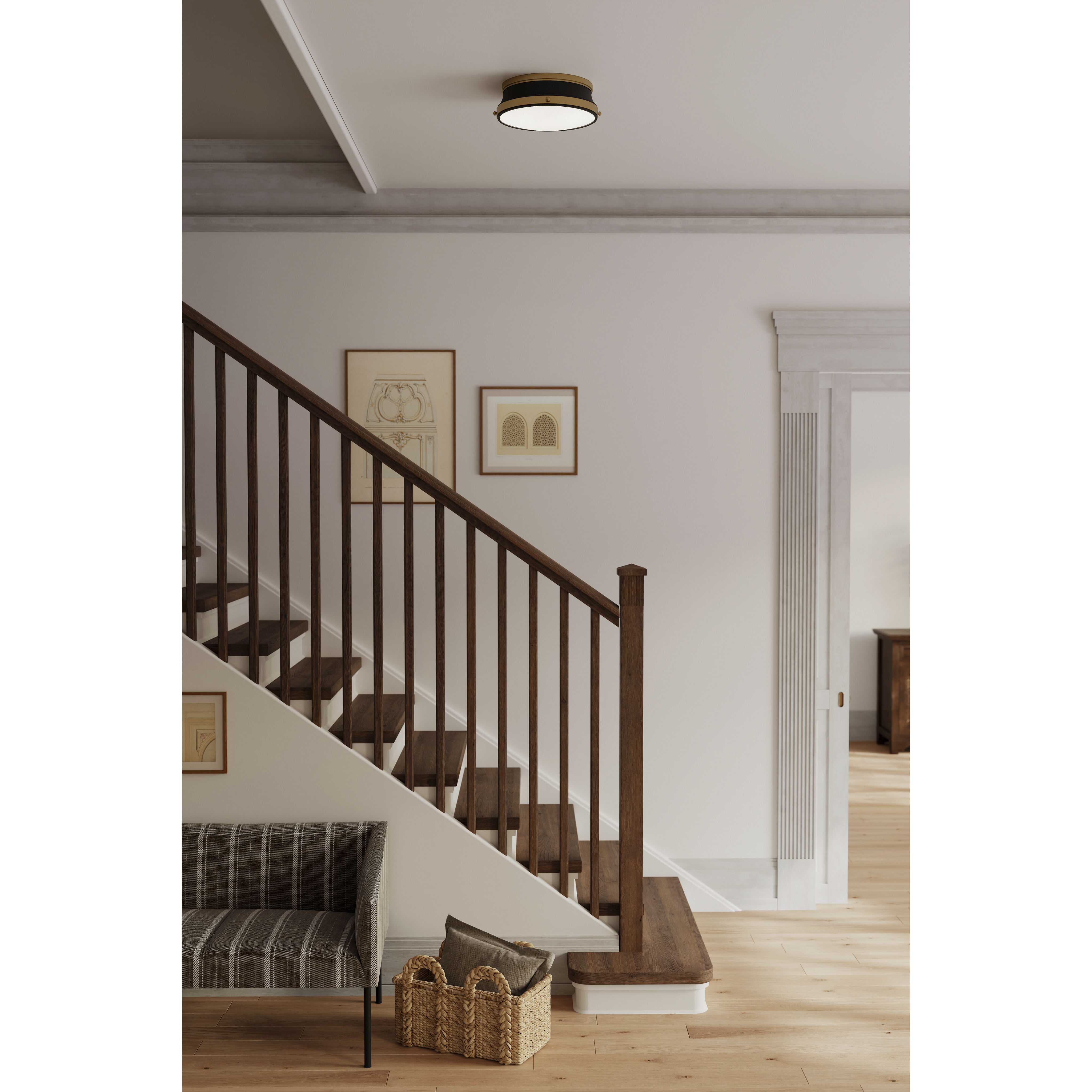 Purelight 2 Light 15 inch Legacy Brass and Dark Matte Black Flush Mount Ceiling Light