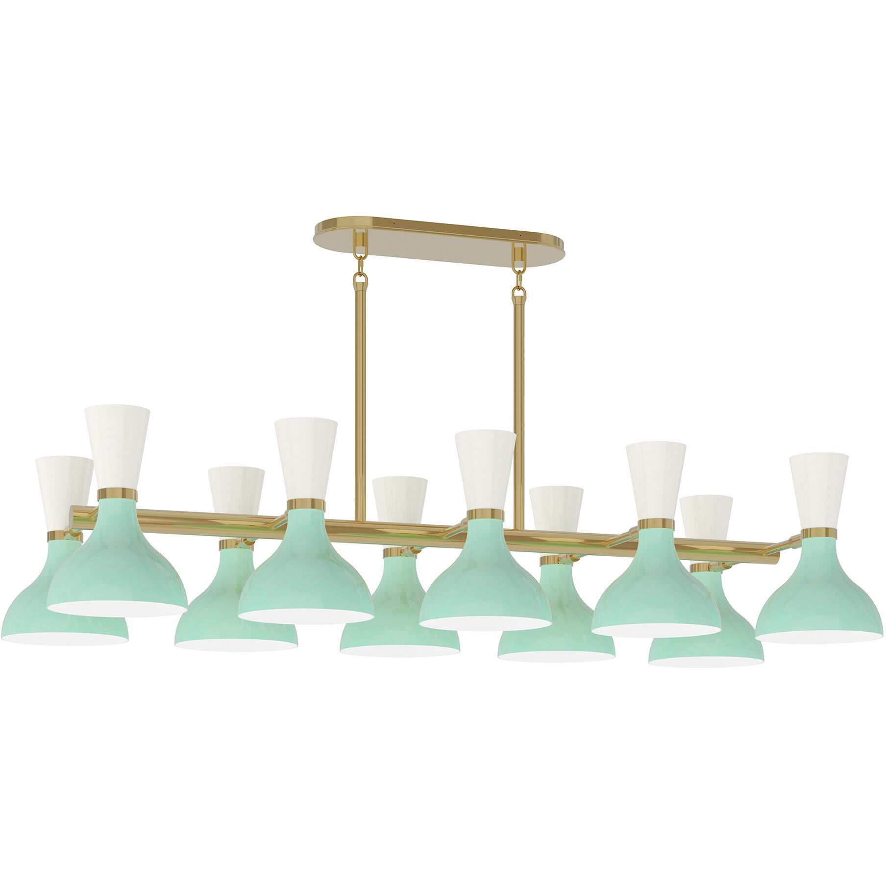 Clare 10 Light 45.75 inch Modern Brass Chandelier Ceiling Light in Mint and Lily