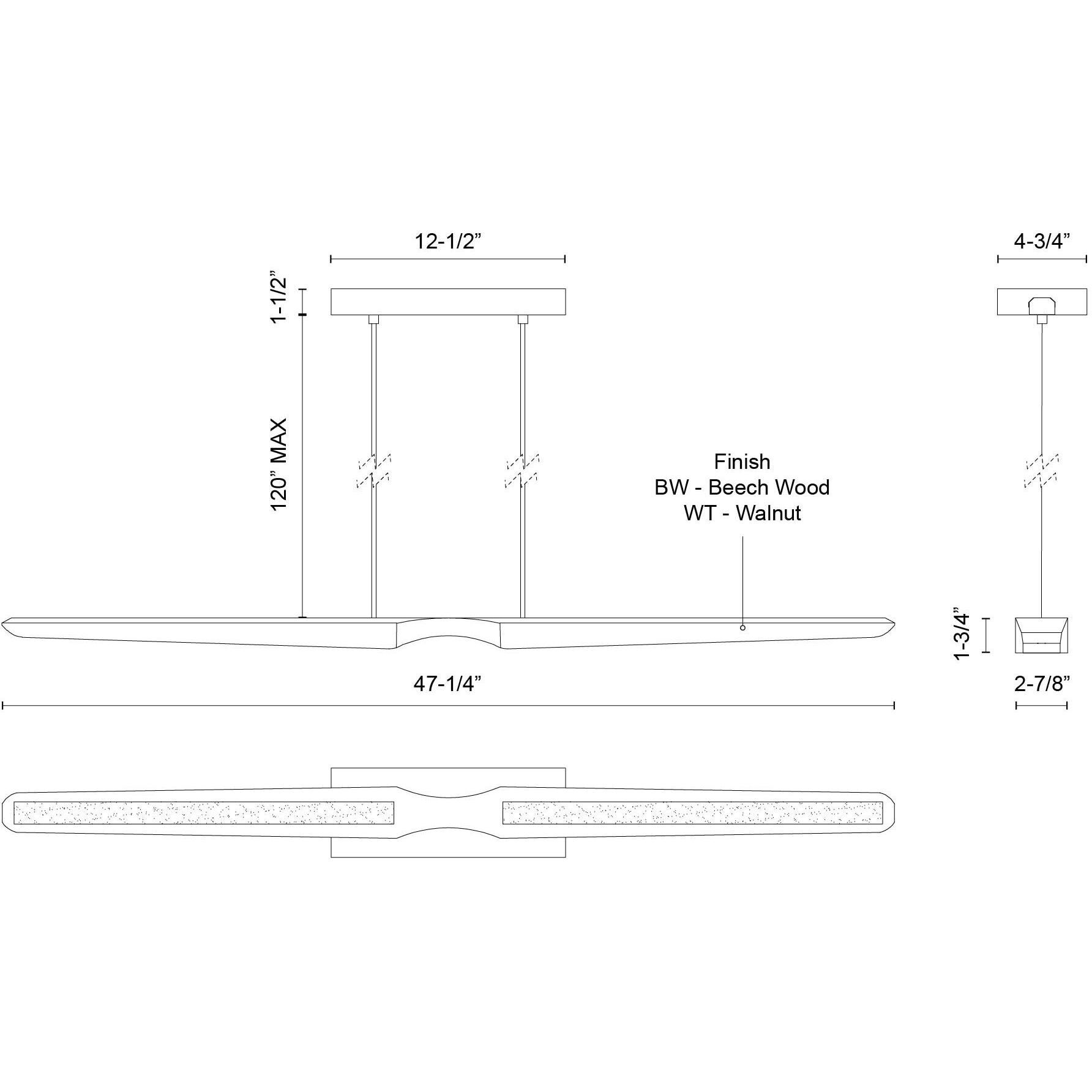 Dakota LED 47.25 inch Walnut Linear Pendant Ceiling Light