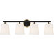 Contemporary 4 Light 33 inch Matte Black with Natural Brass Bathroom Vanity Light Wall Light