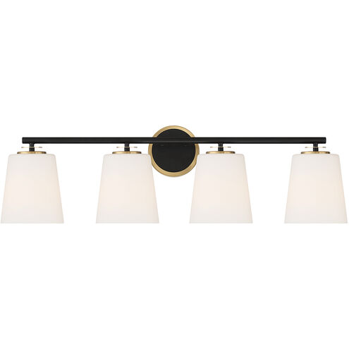 Contemporary 4 Light 33 inch Matte Black with Natural Brass Bathroom Vanity Light Wall Light