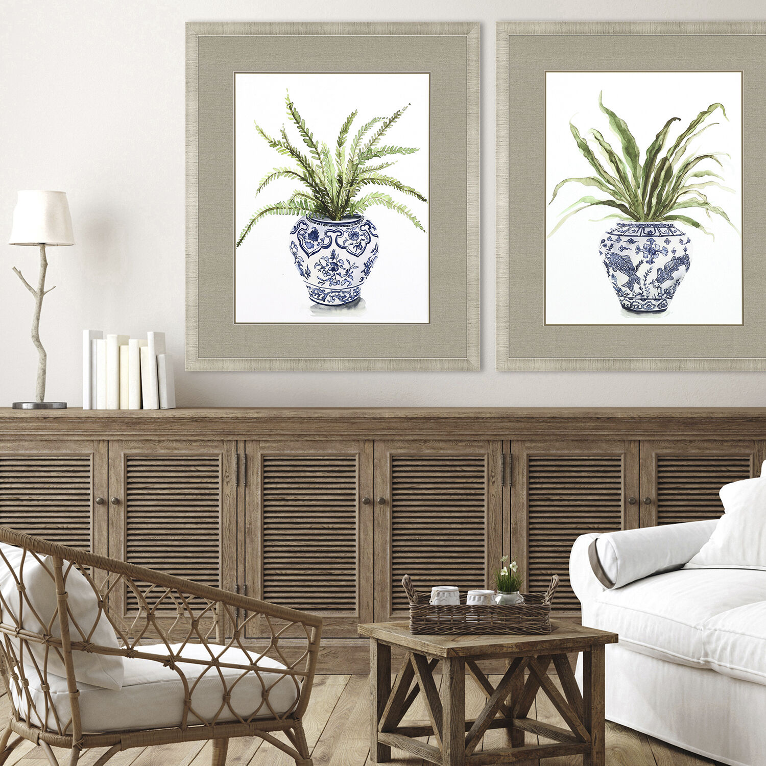 Fern House Blue and Green and White Framed Art