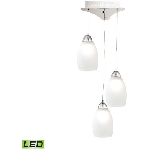 Buro 3 Light 9 inch Chrome with White Mini Pendant Ceiling Light in White Opal